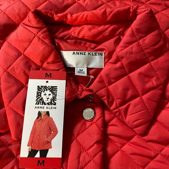 Anne Klein Womens Quilted Red Snap Front Midweight Stylish Coat L NWT - Picture 6 of 6